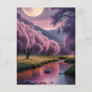 Fantasie-Illustration einer mondbeschienenen Fluss Postkarte