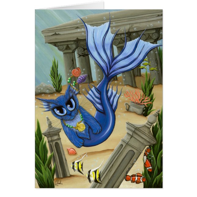 Fantasie-Kunst-Karte Meerjungfrau-Katzen-Atlantis (Vorne)