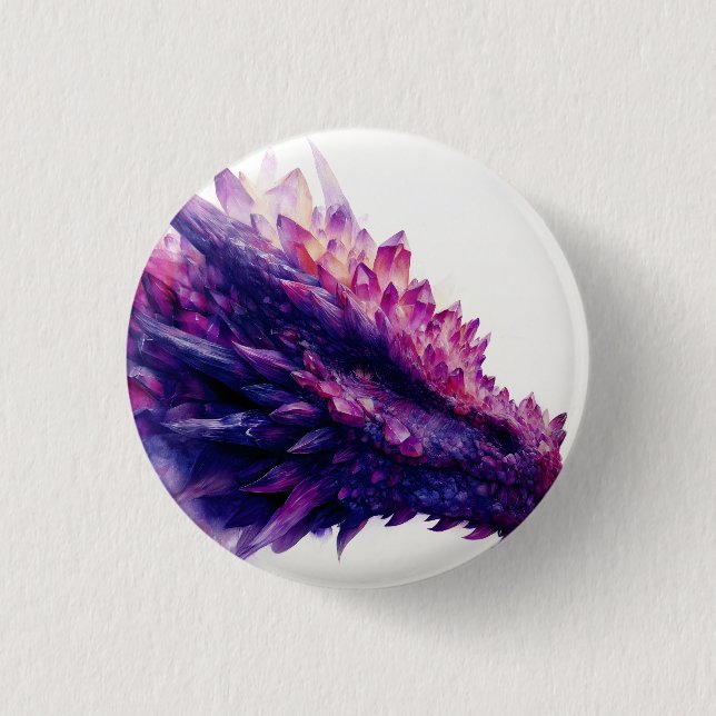 Fantasie-Mystischer Amethyst-Kristall-Drache Button (Vorderseite)
