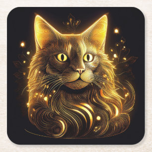 Fantasie Neon Gold Katze Rechteckiger Pappuntersetzer
