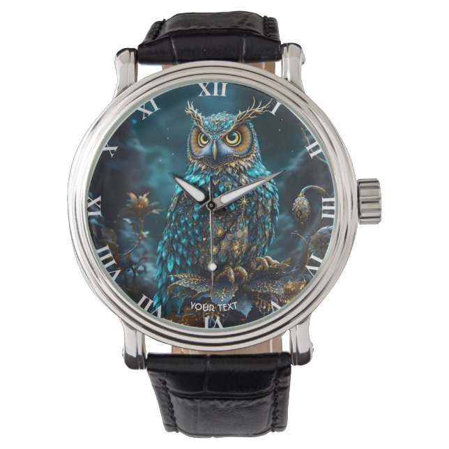 Fantasie Niedlich Brass Türkis Owl Armbanduhr (Vorderseite)