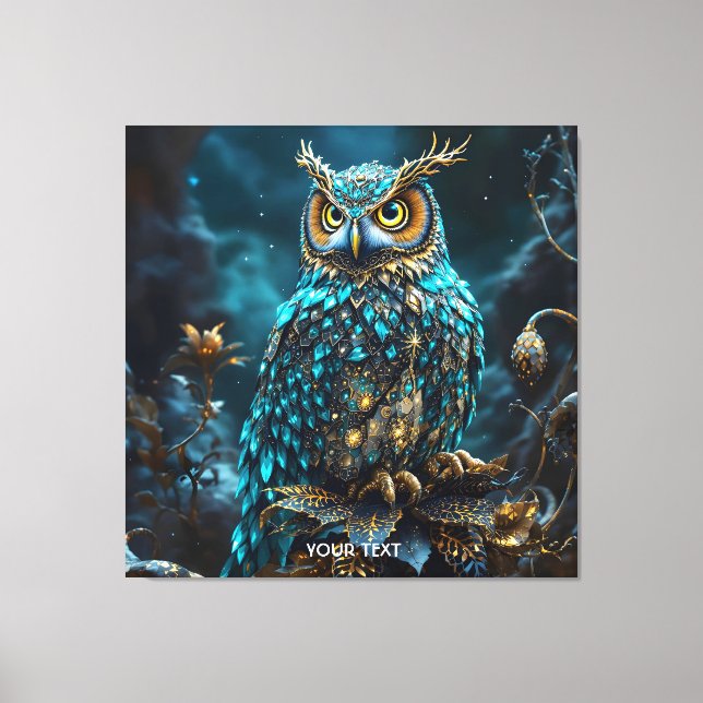 Fantasie Niedlich Brass Türkis Owl Leinwanddruck (Vorderseite)