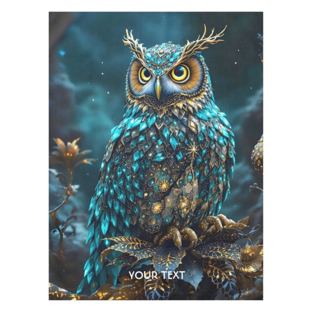 Fantasie Niedlich Brass Türkis Owl Tischdecke (Vorderseite)