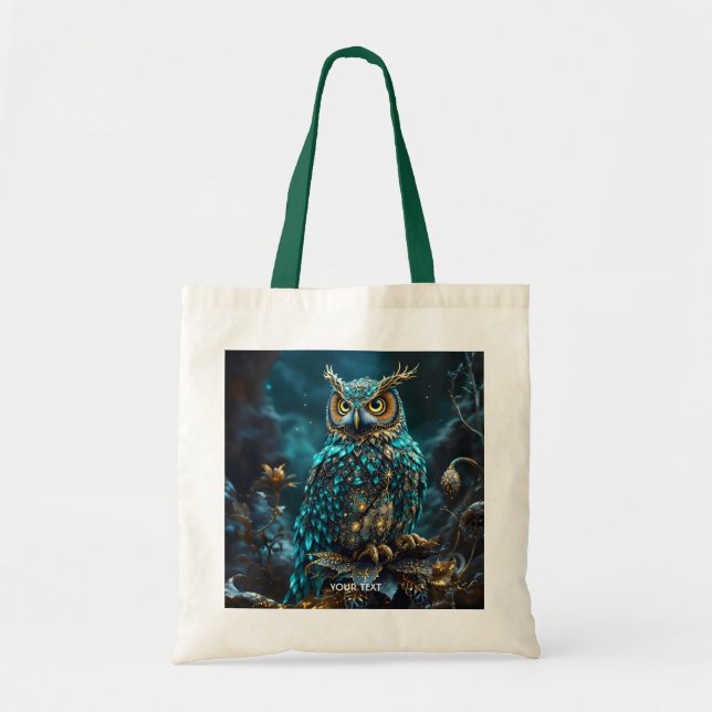 Fantasie Niedlich Brass Türkis Owl Tragetasche (Vorne)