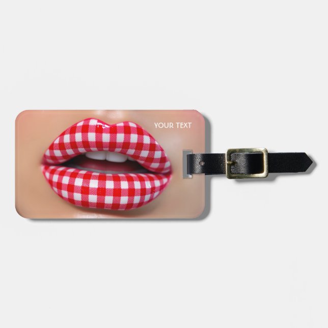 Fantasie Niedlich Checkered Red Lips Gepäckanhänger (Vorderseite horizontal)