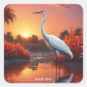 Fantasie Niedlich Crane Sonnenuntergang Wasser Quadratischer Aufkleber