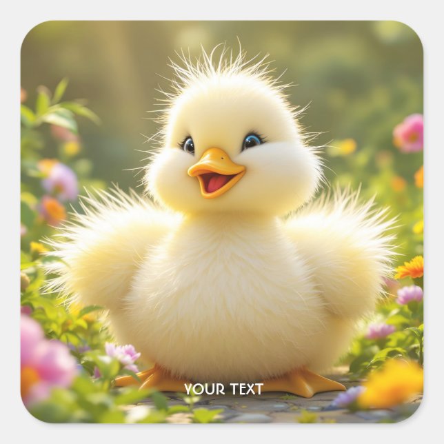 Fantasie Niedlich lachen Fluffy Duck Quadratischer Aufkleber (Vorderseite)