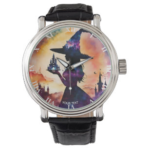 Fantasie Niedlich lebendig Hexe Doppelexposure Armbanduhr
