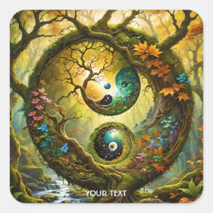 Fantasie Niedlich Yin Yang Forest Quadratischer Aufkleber