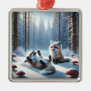 Fantasie Niedlich zwei Babyfuchs Ornament Aus Metall