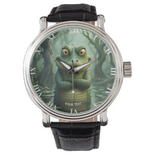 Fantasie Niedliche gry Krokodile Bäume Armbanduhr