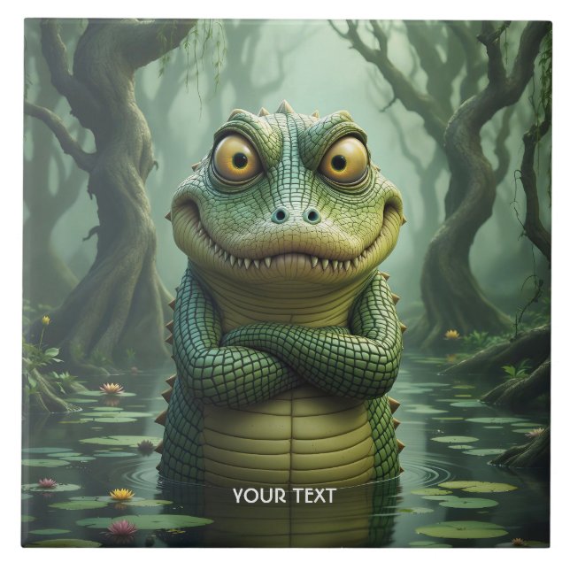 Fantasie Niedliche gry Krokodile Bäume Fliese (Vorderseite)