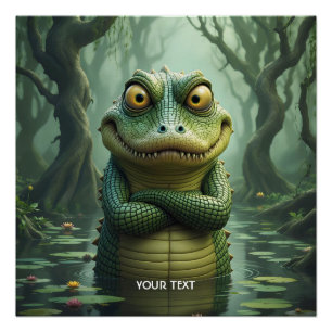 Fantasie Niedliche gry Krokodile Bäume Poster
