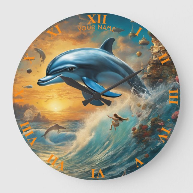Fantasie Niedliche, lebendige Blume springen Dolph Große Wanduhr (Vorderseite)