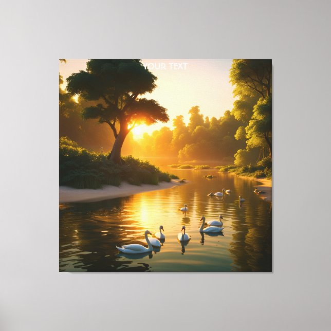 Fantasie Niedliche lebendige Schwäne Sonnenunterga Leinwanddruck (Vorderseite)