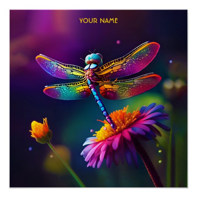 Fantasie Niedliche Libelle mit Blume Poster (Vorderseite)