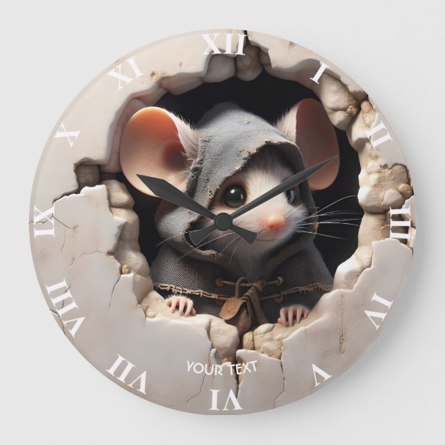 Fantasie Niedliche Maus Risse Wand Große Wanduhr (Vorderseite)