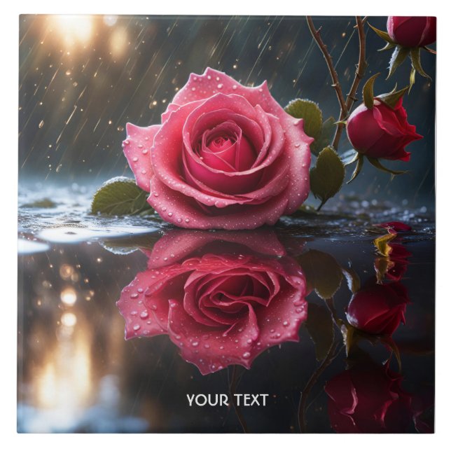 Fantasie Niedliche Rose Regen Reflektion Fliese (Vorderseite)
