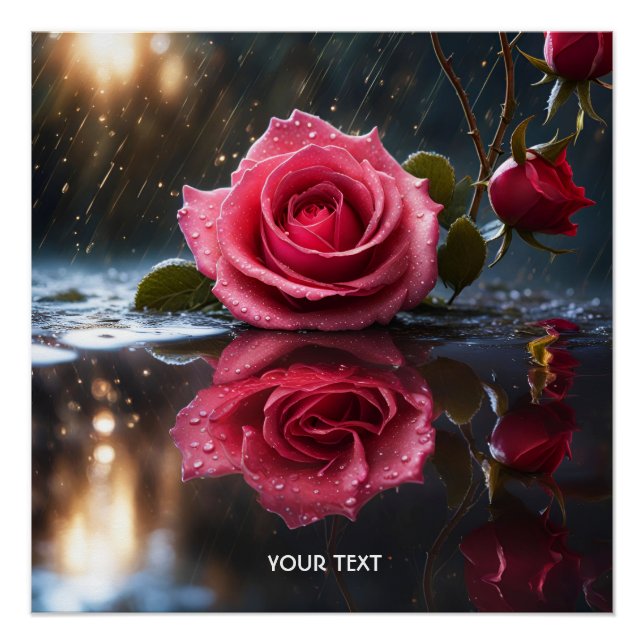 Fantasie Niedliche Rose Regen Reflektion Poster (Vorderseite)