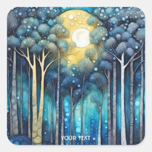 Fantasie Niedlichen Abstrakten Wald Moon Quadratischer Aufkleber