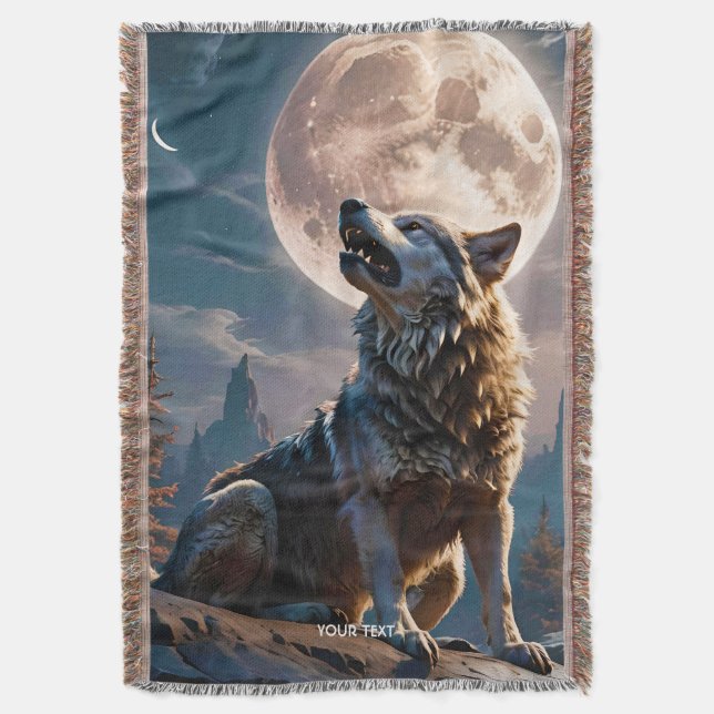 Fantasie Niedlicher Wolf heult auf den Mond Decke (Vorderseite Vertikal)