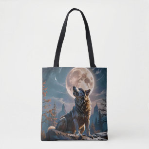 Fantasie Niedlicher Wolf heult auf den Mond Tasche
