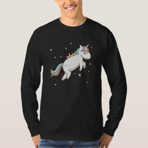 Fantasie-Pferd-Einhorn springt mit farbenfrohem Sc T-Shirt