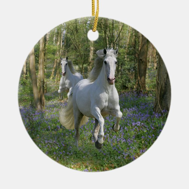 Fantasie-Pferde: Bluebell-Holz Keramikornament (Vorne)