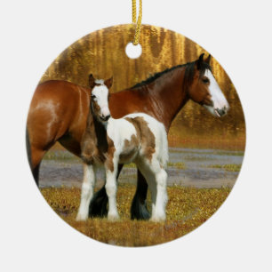 Fantasie-Pferde: Stute u. Fohlen Keramikornament