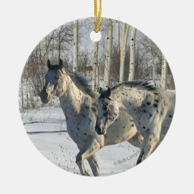 Fantasie-Pferde: Winter-Märchenland Keramikornament (Vorne)
