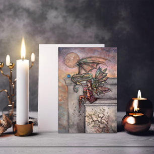 Fantasie-Postkarte mit Fee und Drache Postkarte