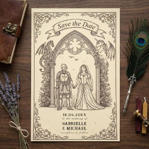 Fantasie-Ritter-Drache-Gotische Hochzeit Save The Date