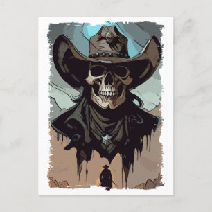 Fantasie-Schädel VIntage Wild West Cowboy Sheriff Postkarte