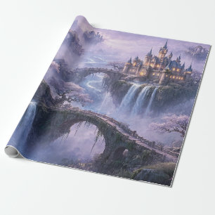 Fantasie-Schloss Surreal Landschaft Lavendelblau Geschenkpapier