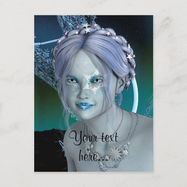 Fantasie-Schnee-Fee Postkarte (Vorderseite)