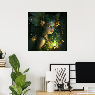 Fantasie Schöne grüne Wald Fee Prinzessin Poster