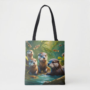 Fantasie Süße Lebendige Otterfamilie Fisch Tasche