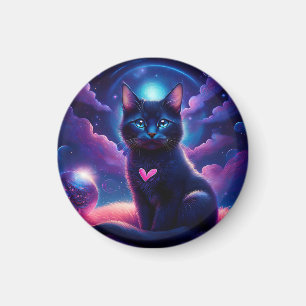 Fantasie-Szene schwarzes Kätzchen schöne blaue Aug Magnet