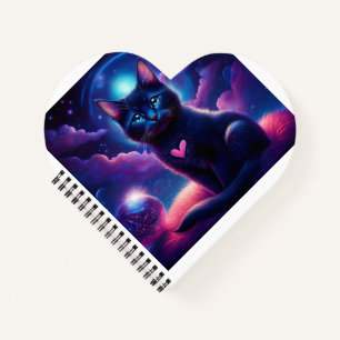 Fantasie-Szene schwarzes Kätzchen schöne blaue Aug Notizbuch