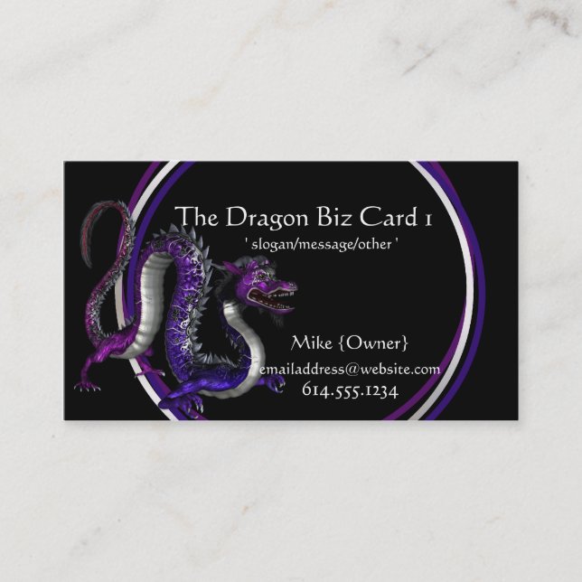 Fantasie-Visitenkarten:: Lila u. blauer Drache Visitenkarte (Vorderseite)
