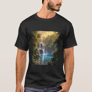 Fantasie Wasserfall Sonnenuntergang Dschungel T-Shirt