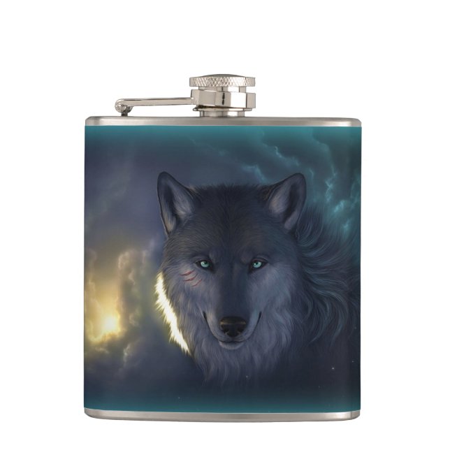 Fantasie-Wolf-Flasche Flachmann (Vorderseite)