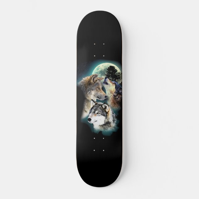 Fantasie-Wolf-Mond-Berg Skateboard (Vorderseite)