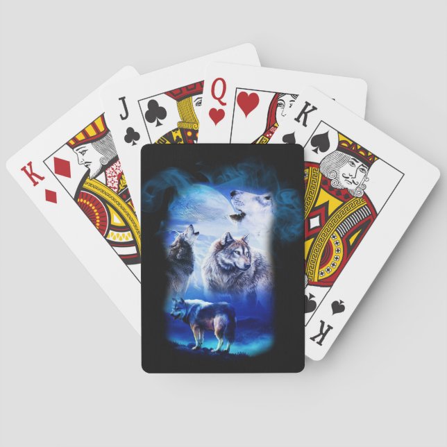 Fantasie-Wolf-Mond-Berg Spielkarten (Rückseite)