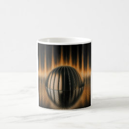 Fantasiebild Bronze-Halbkuppel auf reflektierender Kaffeetasse