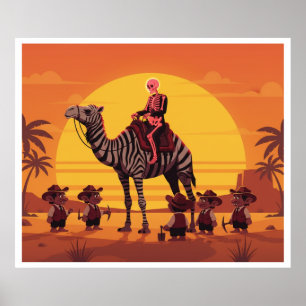 Fantasiebild eines Skeletts, das ein gestreiftes K Poster