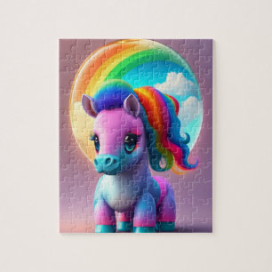 Fantasiefarbenes Baby Pony mit Regenbogen, Pony