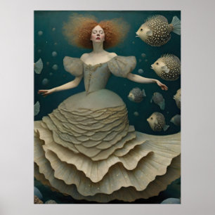 Fantasiefrau in einem Extravaganten Kleid unter de Poster