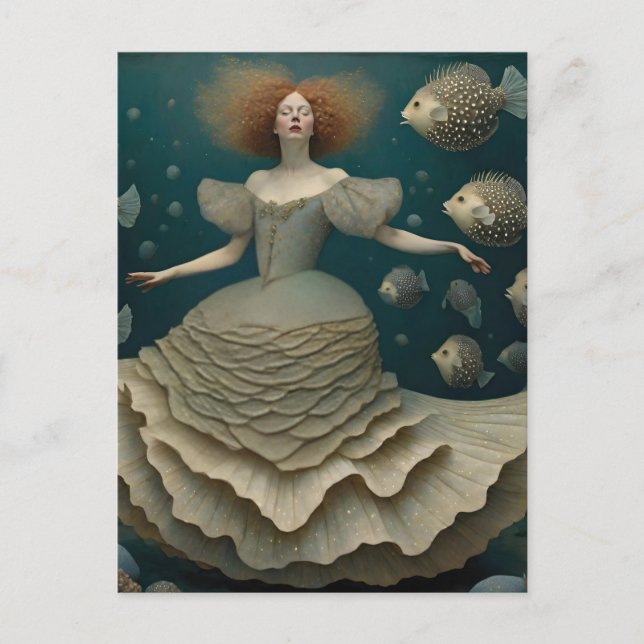 Fantasiefrau in einem Extravaganten Kleid unter de Postkarte (Vorderseite)