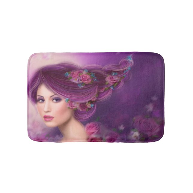 Fantasiefrau mit lila Frisur Bath Mat Badematte (Vorderseite)